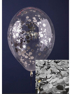 Шар с конфетти серебряные круги 30см