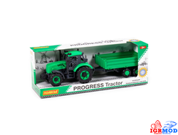 Трактор &quot;Прогресс&quot; с бортовым прицепом инерционный (зеленый) в кор. арт.91260