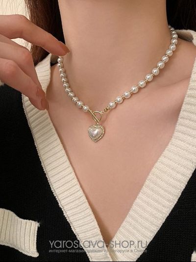 Колье из жемчуга с подвесом сердце