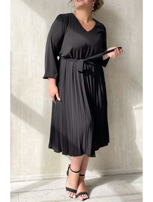 Нарядное женское платье трапеция из мягкого гофрированного материала  Арт. 14538-7984 (Цвет черный) Размеры 52-66