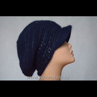 Синий вязаный берет с козырьком Италия Vizio 6456