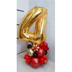 КОМПОЗИЦИЯ ИЗ ШАРОВ "ЦИФРА НА СТОЙКЕ. Золото и красный"