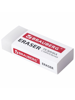 Ластик BRAUBERG "EXTRA", 50х24х10 мм, белый, прямоугольный, экологичный ПВХ, картонный держатель, 228075