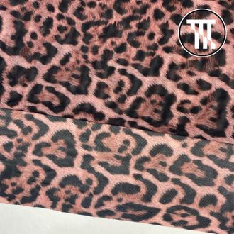 Сетка-стрейч принт Увеличенный леопард с ворсинками в розовинку