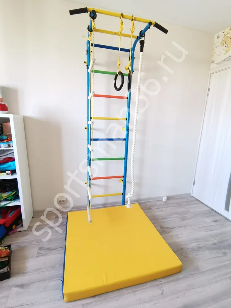 ДСК-12.с "Атлет-2ц", цветные ступеньки ПВХ, цвет синий + Мат гимнастический 1,0х1,0х0,1 м складной