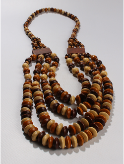 Колье из дерева "ЯРУСЫ шарики пятачки" коричневое