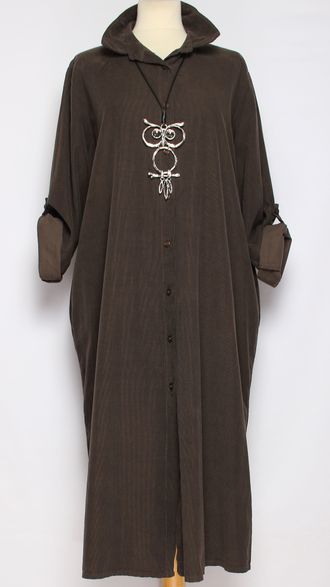 Платье-рубашка Бохо вельветовое "ОТЛОЖНОЙ ВОРОТНИК" шоколад, графит, черное до р.54