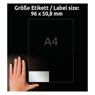 Этикетки А4 всепогодные Avery Zweckform, серебристый полиэстер, 96x50.8мм, 10шт/л, L6012-20