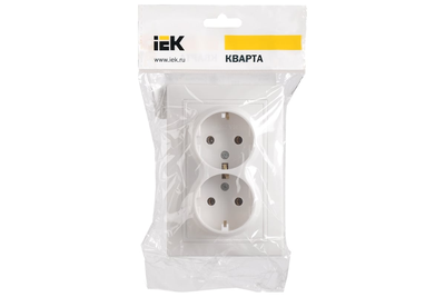 Розетка двойная встраиваемая IEK Кварта РС12-3-КБ, с заземлением, 16 А, 250 В, IP20, белая ERK24-K01-16-DM