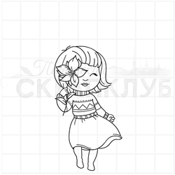 Штамп девочка с цветком в руках