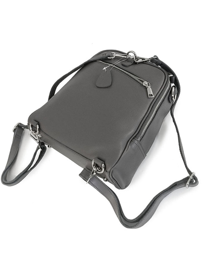 (АРТИКУЛ: 9776/81/1) ЖЕНСКИЙ РЮКЗАК, СРЕДНЕГО РАЗМЕРА, НАТУРАЛЬНАЯ КОЖА, СЕРЫЙ, С ДВУМЯ ОТДЕЛЕНИЯМИ