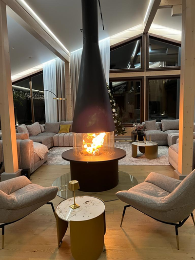 Камин VEREN  островной с электроподъемником стёкол