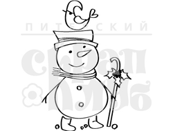 Штамп Снеговик с посохом, с птичкой на шляпе
