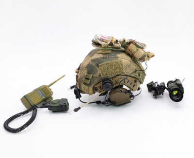 Шлем Fast с ПНВ, наушниками и радиостанцией в масштабе 1/6 (78097) - Damtoys