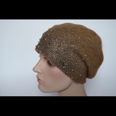 Коричневый женский вязаный берет с украшениями Vizio Италия 6439