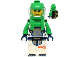 Astronaut - Female, White Spacesuit with Bright Green Arms, Bright Green Helmet, Trans-Clear Visor, Bright Green Harness with Solar Panel and Black Clip, n/a (cty1726)
