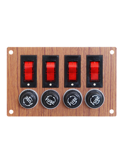 Панель выключателей, 4 клавиши, 4 предохранителя, под дерево