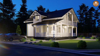 Красивый каркасный дом с мансардой и балконом. Проект №120.