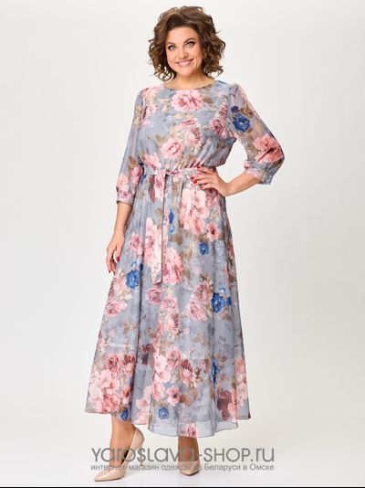 Элегантное шифоновое платье в розовом цвете с цветочным принтом