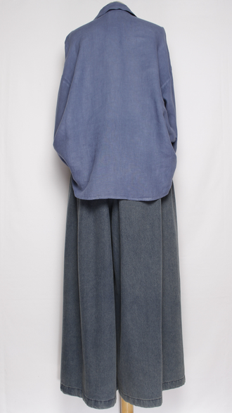 Рубашка лён "БОЛЬШИЕ КАРМАНЫ" джинс  р.48-54