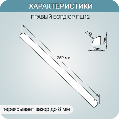 Акриловый плинтус бордюр для ванной BNV ПШ12 12х12 бежевый правый длина 750 мм.