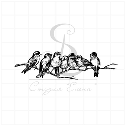 штамп "Стайка птичек на ветке"