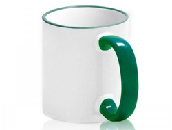 Кружка цветная ручка  и кайма "Зелёная", с фотопечатью