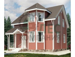 Полутораэтажный дом из бруса 8,7x7,7 с эркером и крыльцом