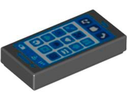 Tile 1 x 2 with Groove with Cell Phone / Smartphone Screen and App Icons Pattern, Black (3069bpb0867 / 6329698)
