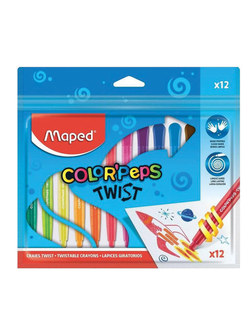 Восковые мелки MAPED (Франция) "Color'peps Twist", 12 цветов, выкручивающиеся в пластиковом корпусе, 860612