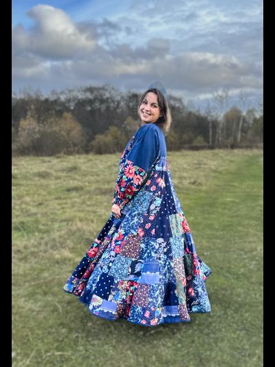 Лоскутное платье в русском стиле "Вечерний Звон" синий