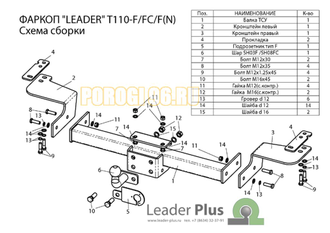 Фаркоп с нержавеющей пластиной Лидер-Плюс для Toyota Land Cruiser 200/Lexus LX-570/450d 2007-2019