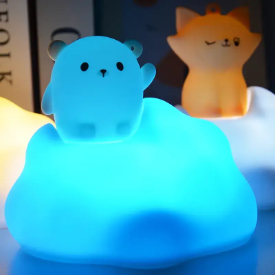 Ночник силиконовый МИШКА НА ОБЛАКЕ на аккумуляторе с  пультом