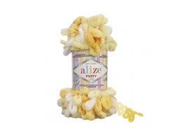 Пряжа Puffy Color Alize   (Ализе Пуффи колор) Состав: 100 % микрополиэстер акрил Вес: 100 гр Метраж: 9,5 м.  цвет желтый белый 5921