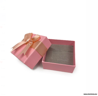 Коробка ювелирная Квадрат Бант 7 x 7 см h - 3,5 см Розовый