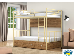 Двухъярусная кровать Валенсия 120 Слоновая кость ящики полка дуб крафт табак