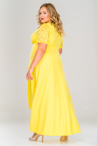 Вечернее Платье с кружевной кокеткой 159405 желтый (48-74).