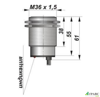 Индуктивный датчик цилиндрический с резьбой И50-NO-PNP (М36х1,5)