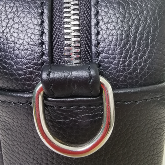 Круглая черная кожаная сумка  Rond Black с двумя ремнями (тканевым и кожаным)