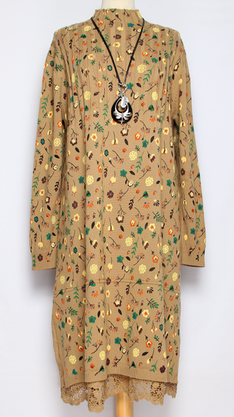 ПЛАТЬЕ БОХО хлопок "ПРОВАНС ВОЛАН РАЗРЕЗ" укороченное мокко р.46-54