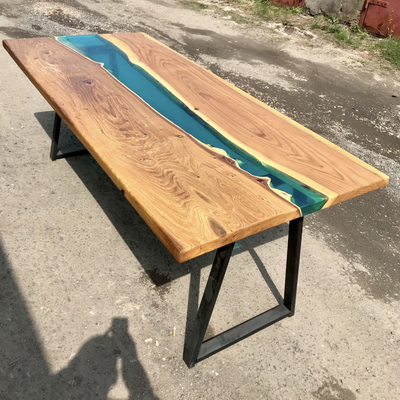 стол-река, карагач, слэб, стол из слэба, стол из спила, стол с рекой, стол из эпоксидной смолы, спил