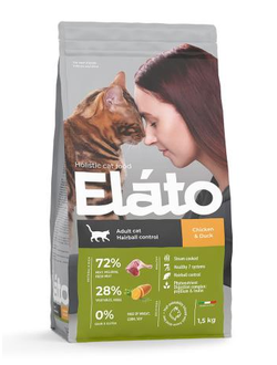 Elato (Элато) корм для кошек с курицей и уткой для выведения комочков шерсти 1,5 кг