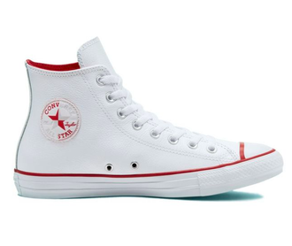 Кеды кожаные Converse Chuck Taylor All Star белые с красным высокие купить  в Москве