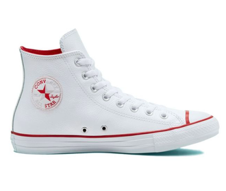 Кеды кожаные Converse Chuck Taylor All Star белые с красным высокие