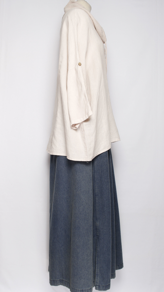 БЛУЗА ЛЁН КИМОНО "ХОМУТ КУЛИСКА" св.бежевая, белая, бежевая  до.56