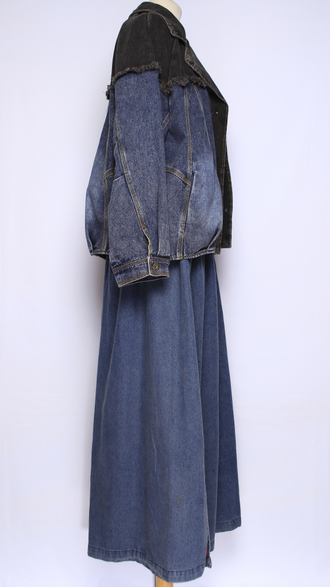 Джинсовка-бомбер "АНГЛИЙСКИЙ ВОРОТ" синяя, черная р.48-54