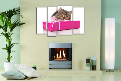 Модульная картина "Котик и подарок"