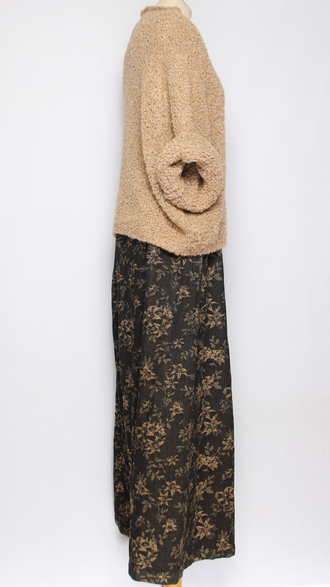 БРЮКИ-ЮБКА джинс-гобелен "БЕЗ КАРМАНОВ" букетики цветов черные, синие р.46-54