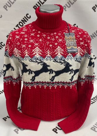 Мужской свитер с горлом Олени в лесу на закате 03