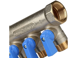 Коллектор распределительный STOUT с шаровыми кранами 3/4", 3 отвода 1/2" (синие ручки) (Арт. SMB 621